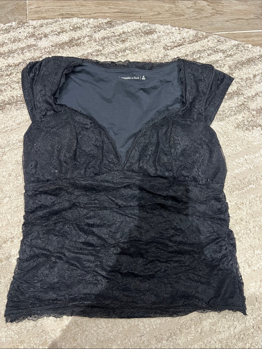 Abercrombie & Fitch Black Lace V-Neck Cap Sleeve Top